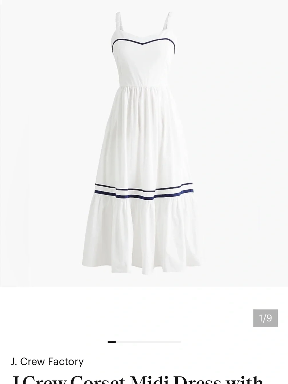 J. Crew White Midi Dress with Navy Trim - Picture 1 of 4